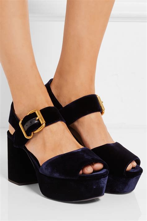 prada blue velvet platform|Prada platform sandals.